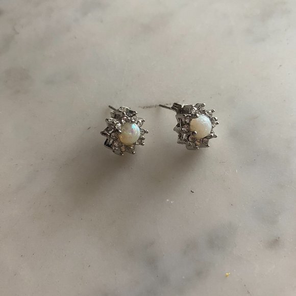 Sterling Silver Cubic Zirconia Opal Earrings - Picture 2 of 5